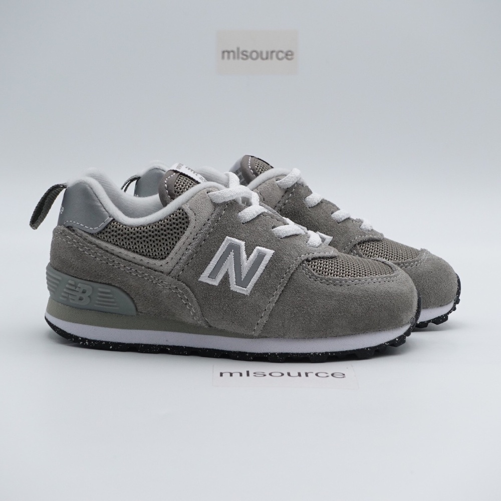 NEW New Balance 574 Stretch Lace Sneakers ID574EVG Gray/White - Picture 2 of 15